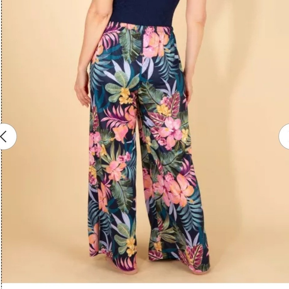 Lands End Tropical Floral Wide Leg Swim Cover-Up Pants Navy Multi XL 605 - Picture 1 of 7